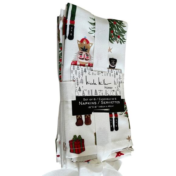 Nicole Miller Christmas Nutcracker Dinner Napkins 18x18 Set of 6 New - Picture 7 of 10